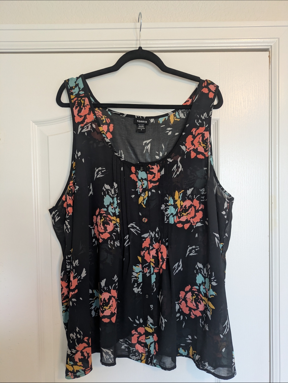 Torrid Black Floral Sleeveless Blouse - Coral & Teal Accents